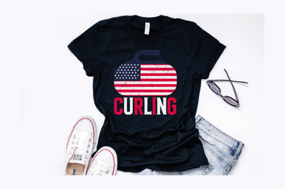 American Flag Curling Stone Design: Bold Graphics for T-Shirt & Branding Projects