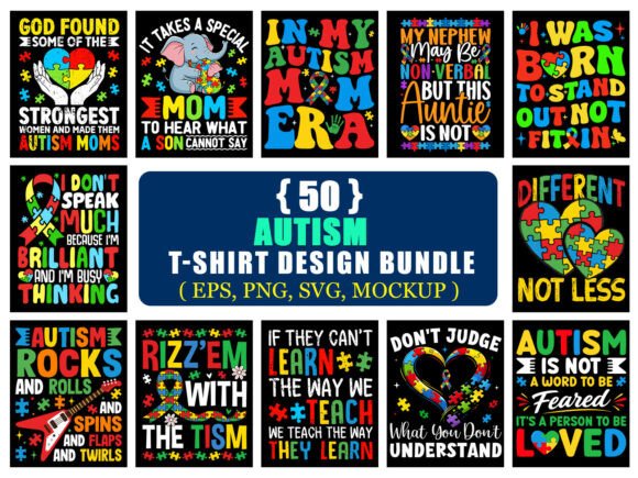 Autism Awareness T-Shirt Design Bundle – A Vibrant Graphic Design Asset for Cause-Driven T-Shirt Designs