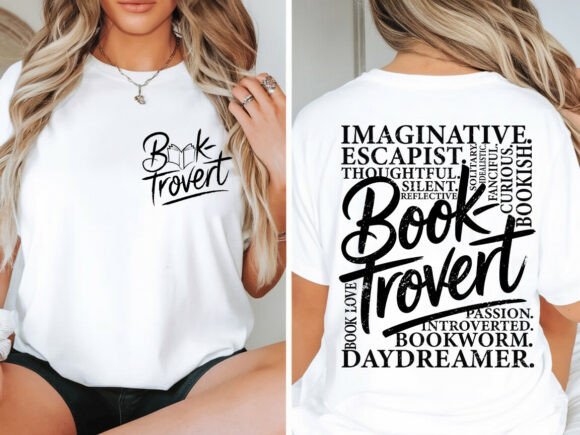Booktrovert Bookish T-shirt Design PNG Review for Real Embroidery Use