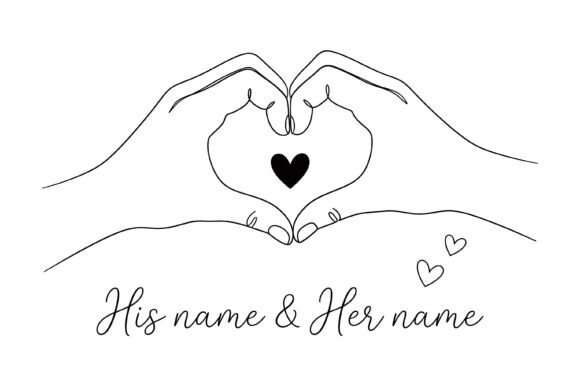 Couple Heart Hands Line Art Design for T-Shirt Graphics