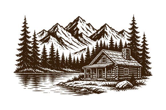 h1Mountain Cabin Lake Nature Design for T-Shirt Graphics and Marketing Visuals/h1
