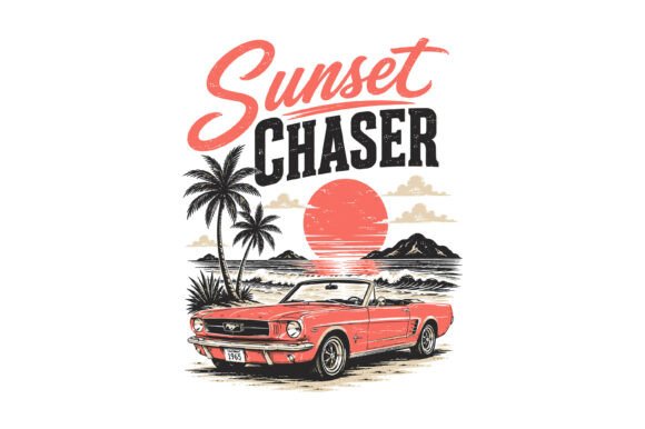 Sunset Chaser Car Design – Retro Beach Graphics for T-Shirt Sellers