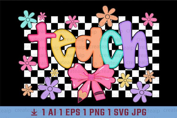 Teach Teacher Sublimation Design: A Colorful, Retro-Inspired Graphic for T-Shirt and Branding Projects